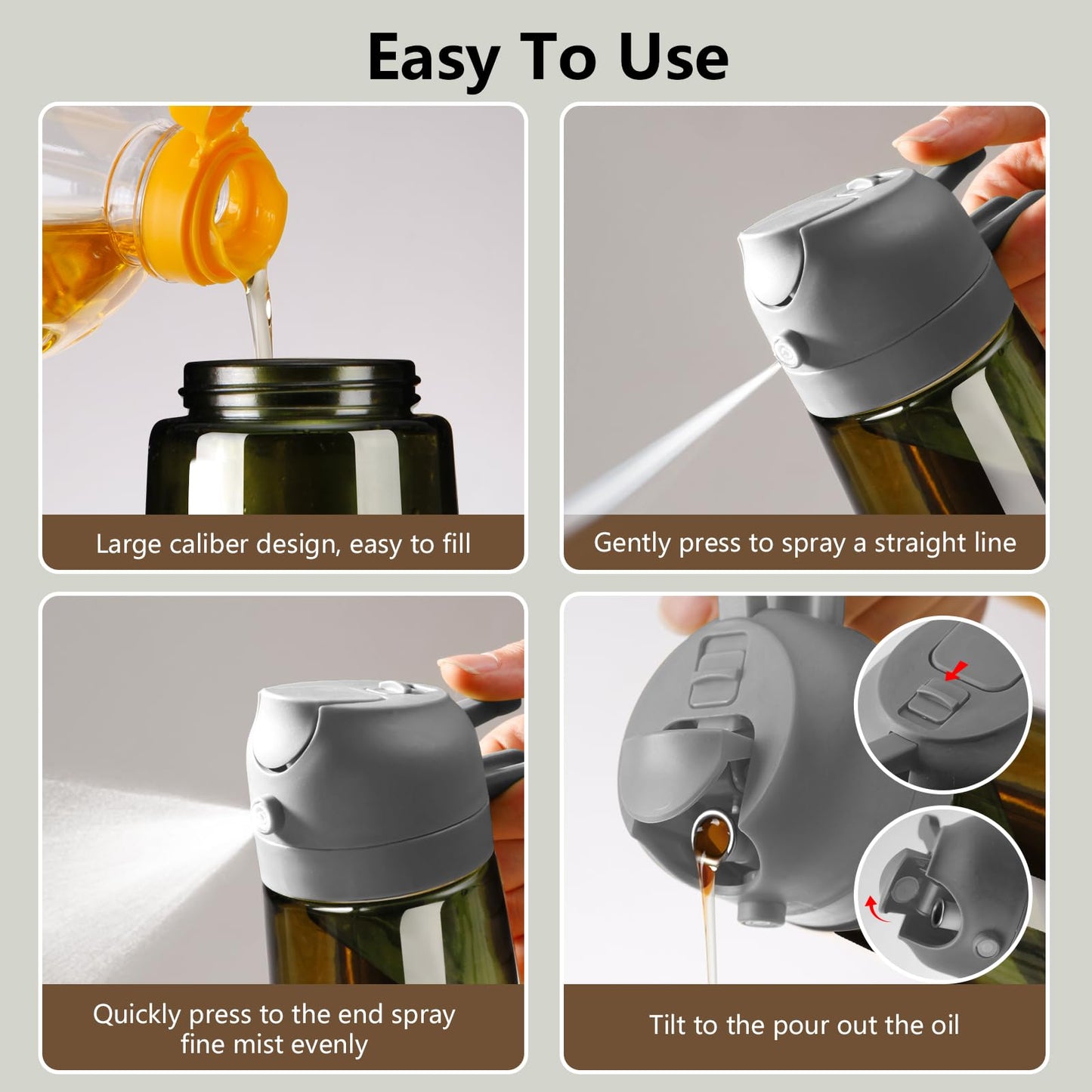 Olive Oil Dispenser and Oil Sprayer – 16oz/470ml Glass Light-Proof Oil Pourer for Kitchen, Air Fryer, Cooking, Salad, and BBQ