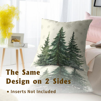 Green Christmas Tree Pillow Covers 16x16 In, Winter Nature Birch Forest Snowflake Throw Pillows Cover Farmhouse Decorative Pillow Case for Couch Bed Sofa Outdoor Patio Decor