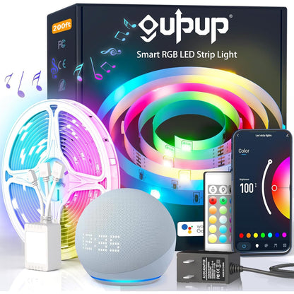 GUPUP Smart WiFi LED Strip Lights 50ft, Compatible with Alexa & Google Assistant, Color Changing, Music Sync, Voice Control, App & Remote Controlled Indoor Lighting for Bedroom, Party, Home