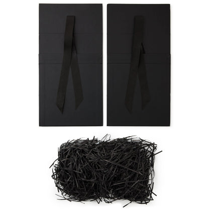 Hallmark Medium Gift Boxes with Bow and Shredded Paper Fill, Pack of 2 (Black 8 inch Box) for Weddings, Graduations, Birthdays, Father's Day, Groomsmen Gifts, All Occasion