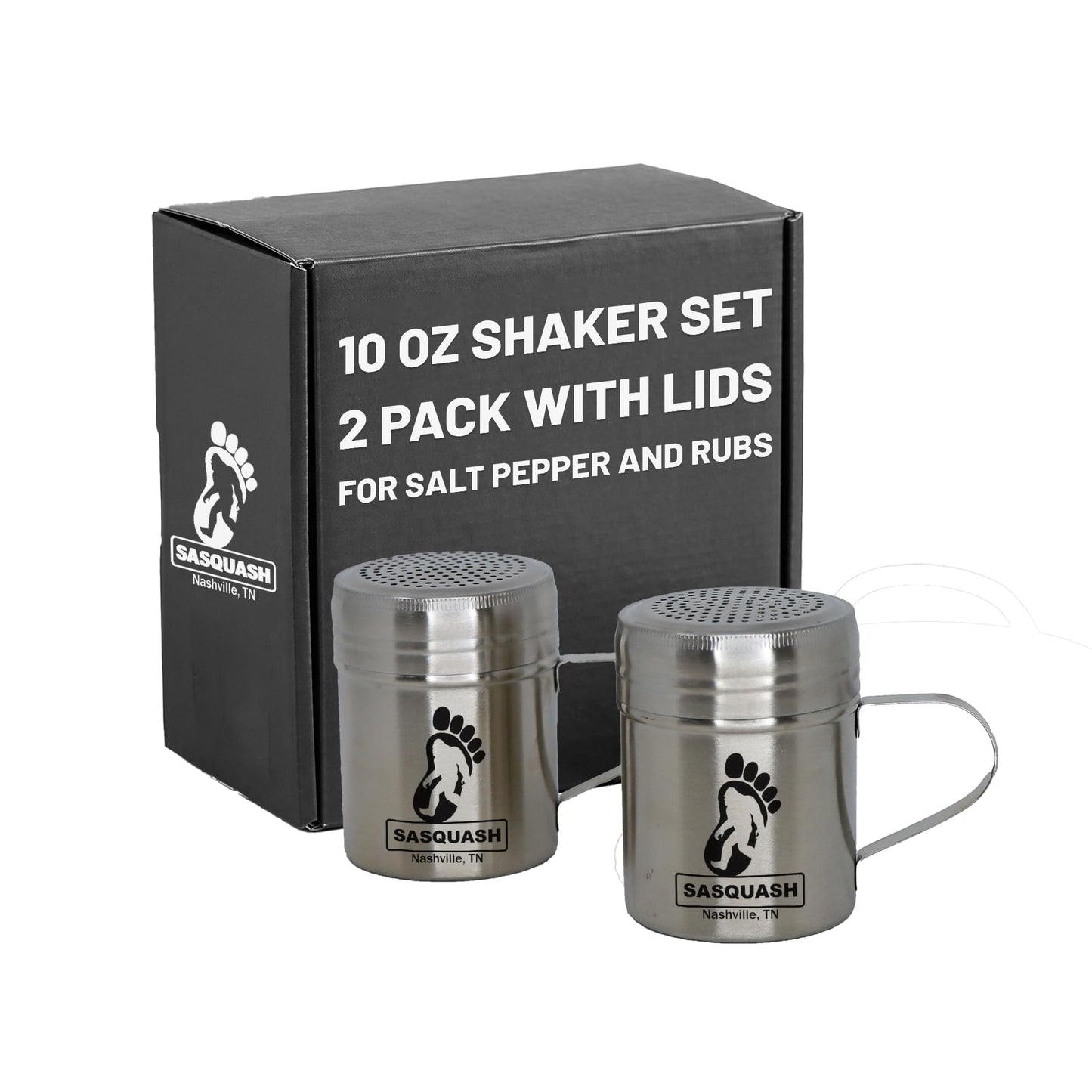 Sasquash Spice Shaker, Stainless Steel Shaker, 10 Oz Seasoning Shakers With Lid, 2 Pack Salt And Pepper Shakers For Griddle Cooking, Grill Station, Sugar Dispenser, Kitchen Accessories