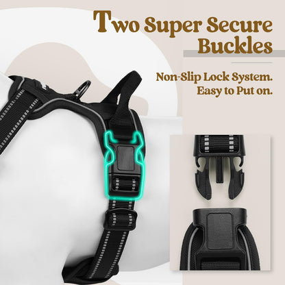 rabbitgoo Dog Harness Large Dog No Pull Pet Harness with 2 Leash Clips, Adjustable Soft Padded Pet Vest Harness, Reflective No-Choke with Easy Control Handle for Training or Walking, Black, L