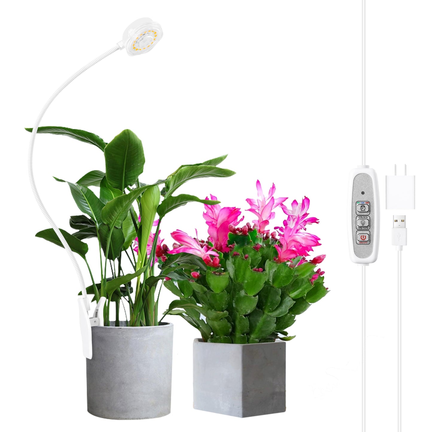 Hywyimlait Grow Lights for Indoor Small Plants, Pot Clip Plant Growing Lights, LED Full Spectrum, Grow Lamps with 4 Level Dimmable, Auto Timer 6/12/ 16 Hrs for Succulents, White 1 Pack