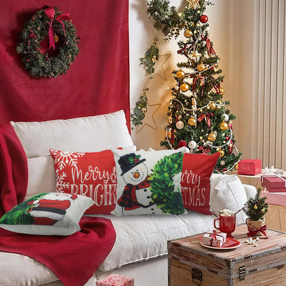 PSDWETS Merry Christmas Pillow Covers 18x18 Set of 4 Christmas Decorations Snowman Santa Claus Wreath Christmas Tree Winter Holiday Decor Throw Cushion Case for Home Couch