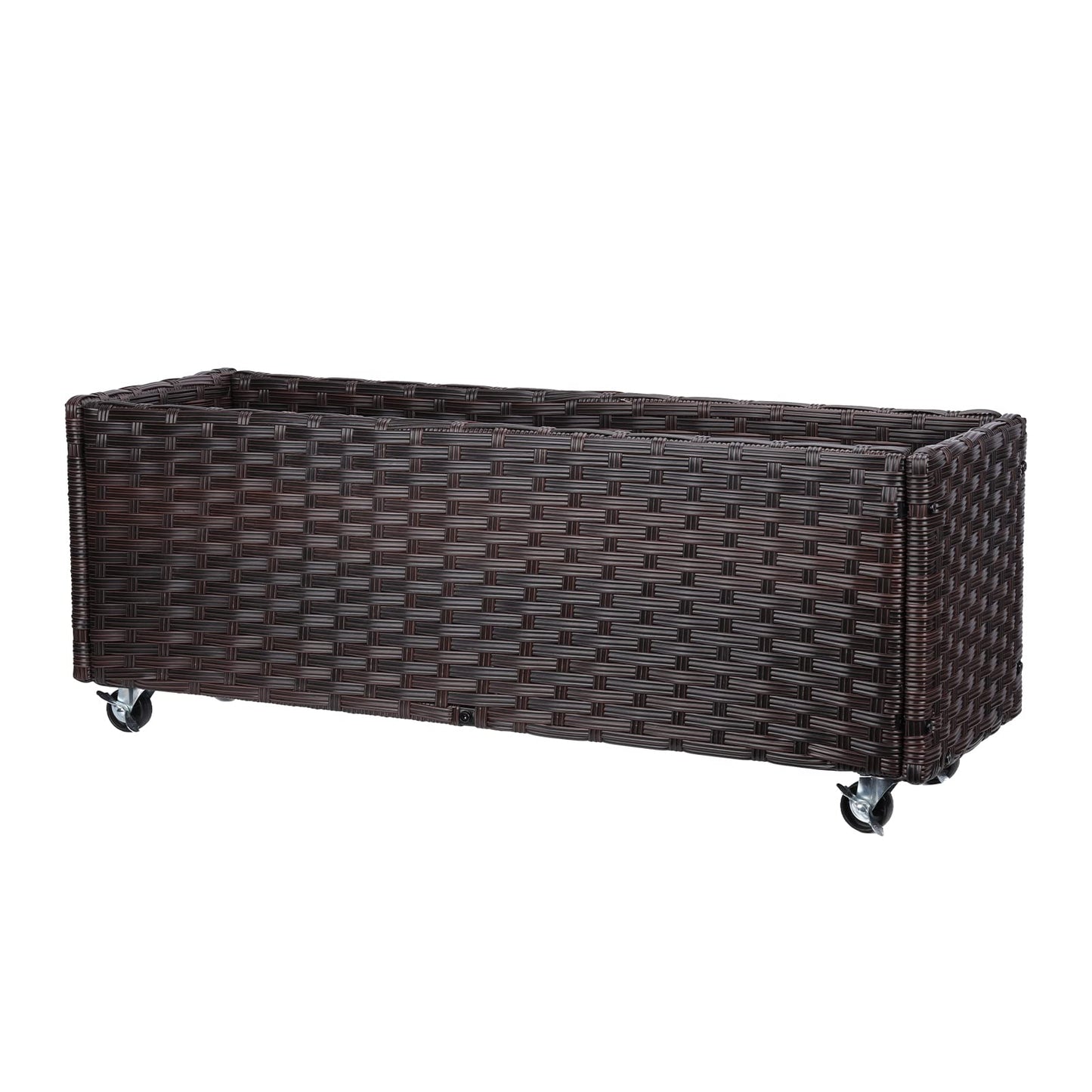 Chonsun Raised Garden Bed with Wheels - Rattan Wicker Elevated Raised Garden Bed Outdoor Raised Planter Box for Vegetables Grass Lawn Yard, 38 x 14.5 x 12 in, Brown