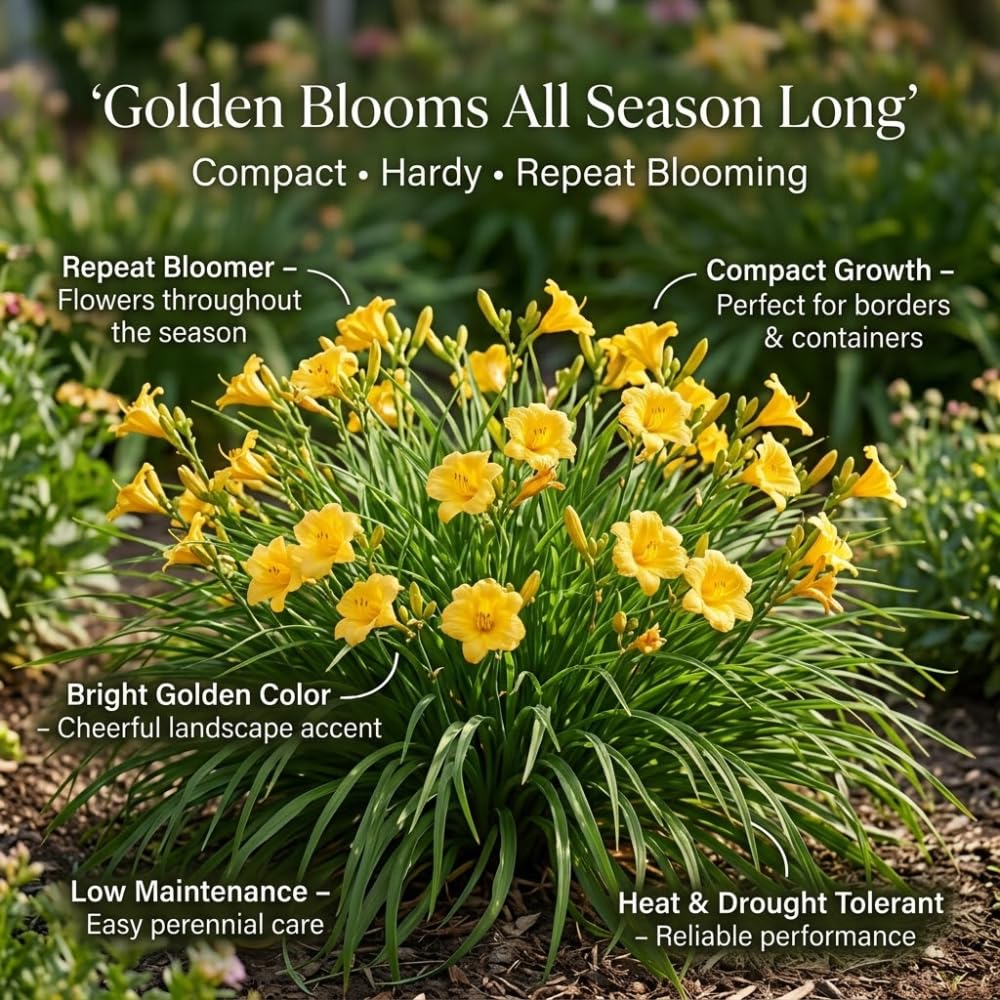 25 Stella de Oro Daylily Plants Live Bare Root Fans, Low Maintenance, Hardy Perennial Flowers, Ideal for Border Gardens, Beds & Outdoor Landscaping