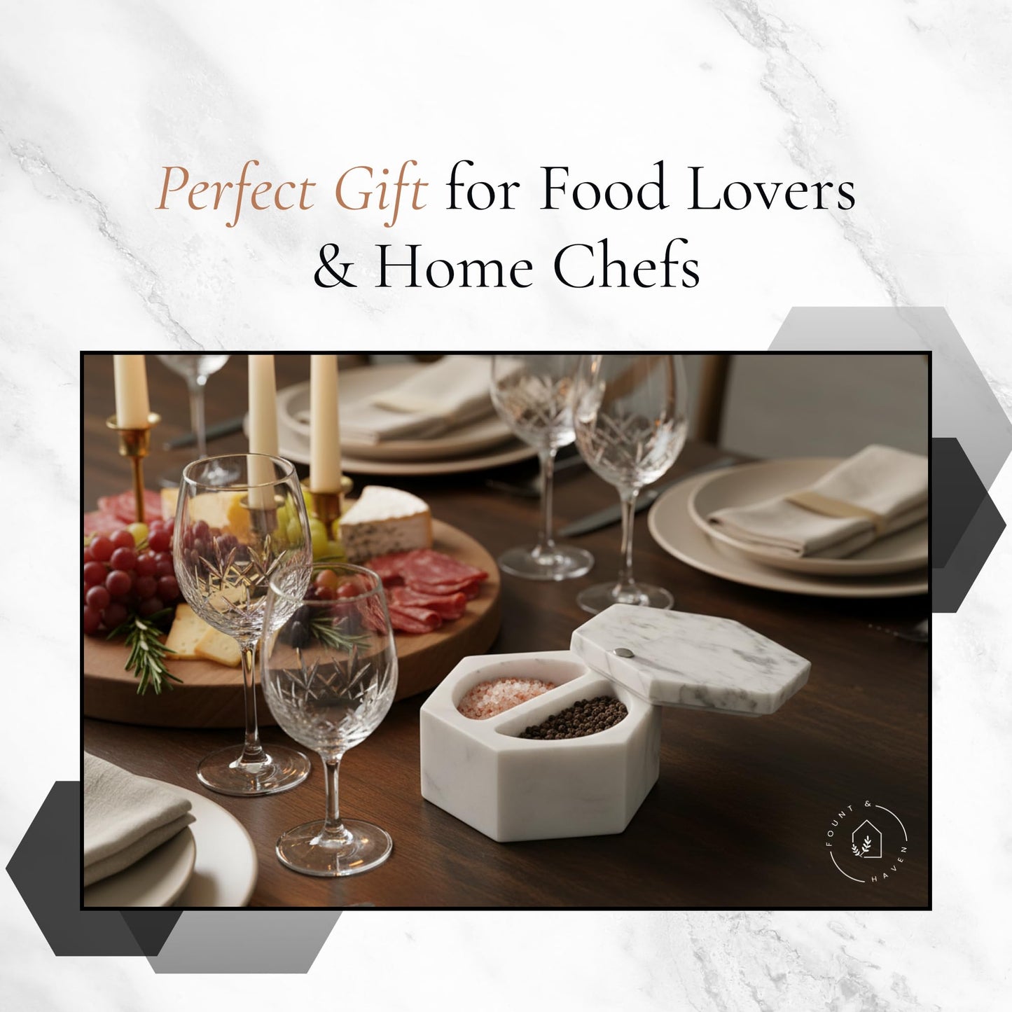Fount & Haven Marble Salt and Pepper Pinch Pots Durable Marble Salt Container for Countertop, Cooking, and Serving Perfect for Herbs, Spices, Gourmet Salts, and Seasonings in Open Pinch Bowls