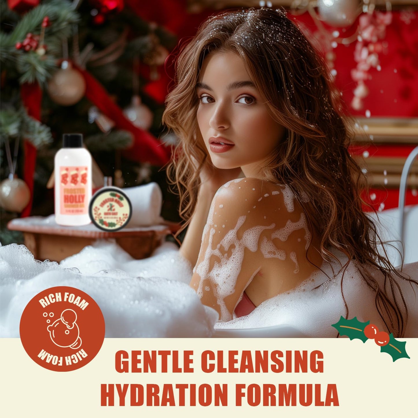 Christmas Bath Gift Set for Women, 5 PCS Bath and Body Gift Set,Holiday Stocking Stuffers with Shower Gel, Body Lotion, Mini Towel,Birthday Gifts for Women