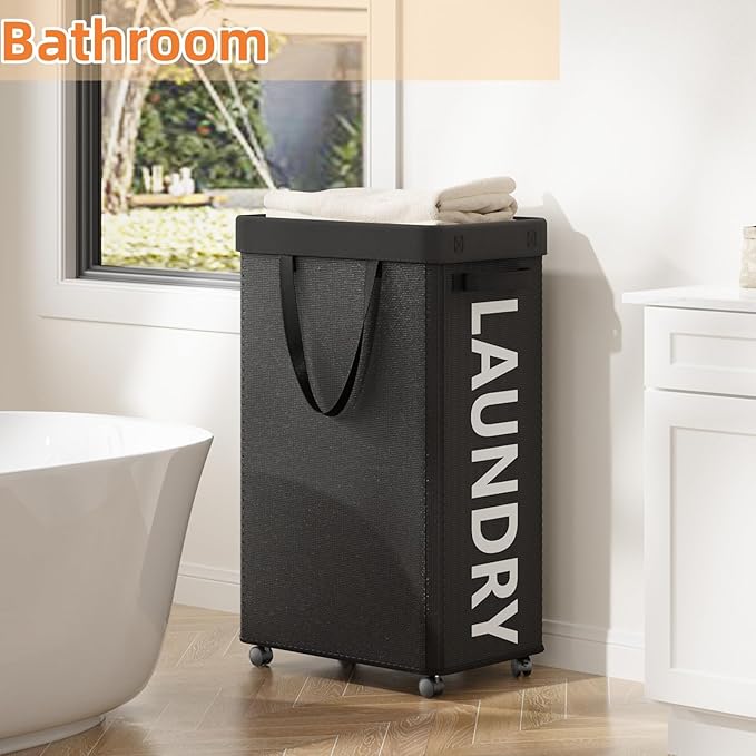 2 Pack Laundry Basket with Wheels, 90L Rolling Laundry Hamper with Wheels