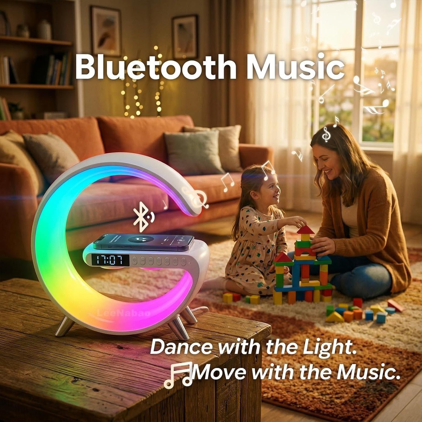 Smart LED Table Lamp,4-in-1 Wireless Charger with Speaker,Night Light, Alarm Clock, and Bluetooth Speaker with App Control, Ideal Gifts for Home, Office, Christmas(White)
