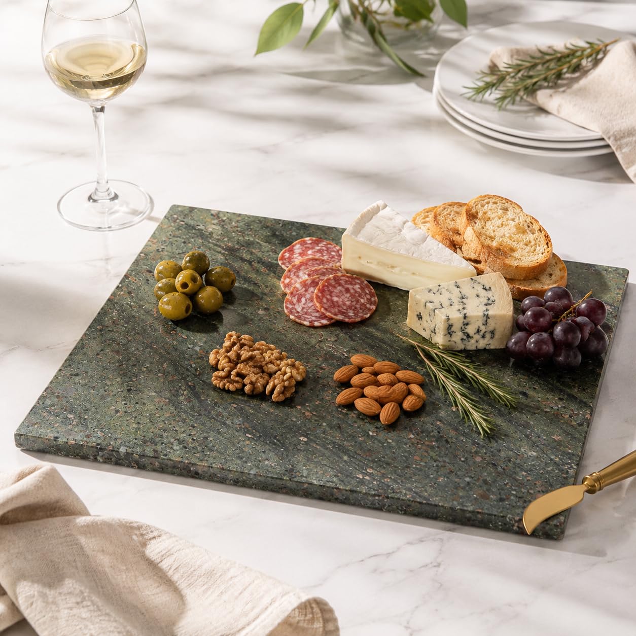 Koville Granite Cutting Board for Kitchen, 16x12 Inches Large Marble Slab Cheese Board, Rectangular Serving Board for Baking Charcuterie Pastry, Natural Stone Board for Countertop (Green)