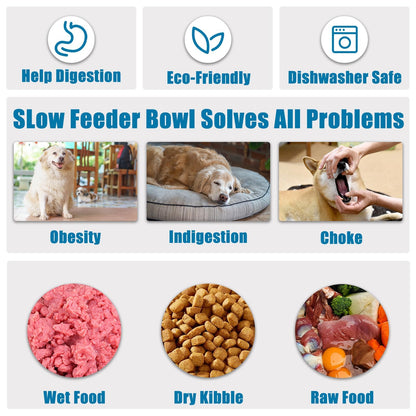 Slow Feeder Dog Bowls Small Breed, Dog Food Bowl Small Anti-Choking Bloat Stop Puzzle Healthy Eating Bowl (Blue, 1 Cup)