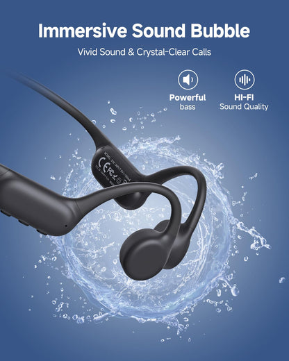 PSIER Bone Conduction Headphones IPX8 Waterproof Swimming Headphones Open Ear Headphones with MP3 Mode 32GB Memory Up to 8 Hours Playtime Bluetooth 5.4 Ear Buds Secure Fit for Running and Fitness