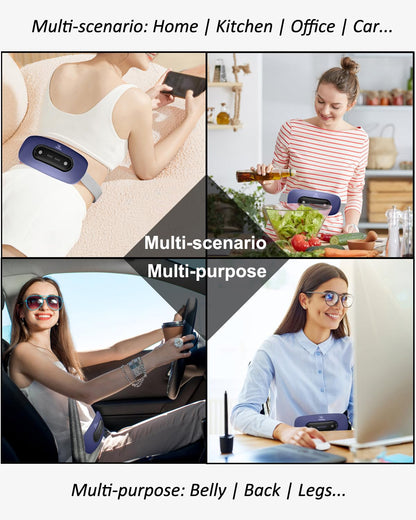 Electric Heating Pad, Portable Cordless Menstrual Heating Pad with 4 Heat Levels and 4 Massage Modes, Fast Large Heating Belly Wrap Belt for Cramps, Back Pain Relief Gifts for Women Girls Her(Black)