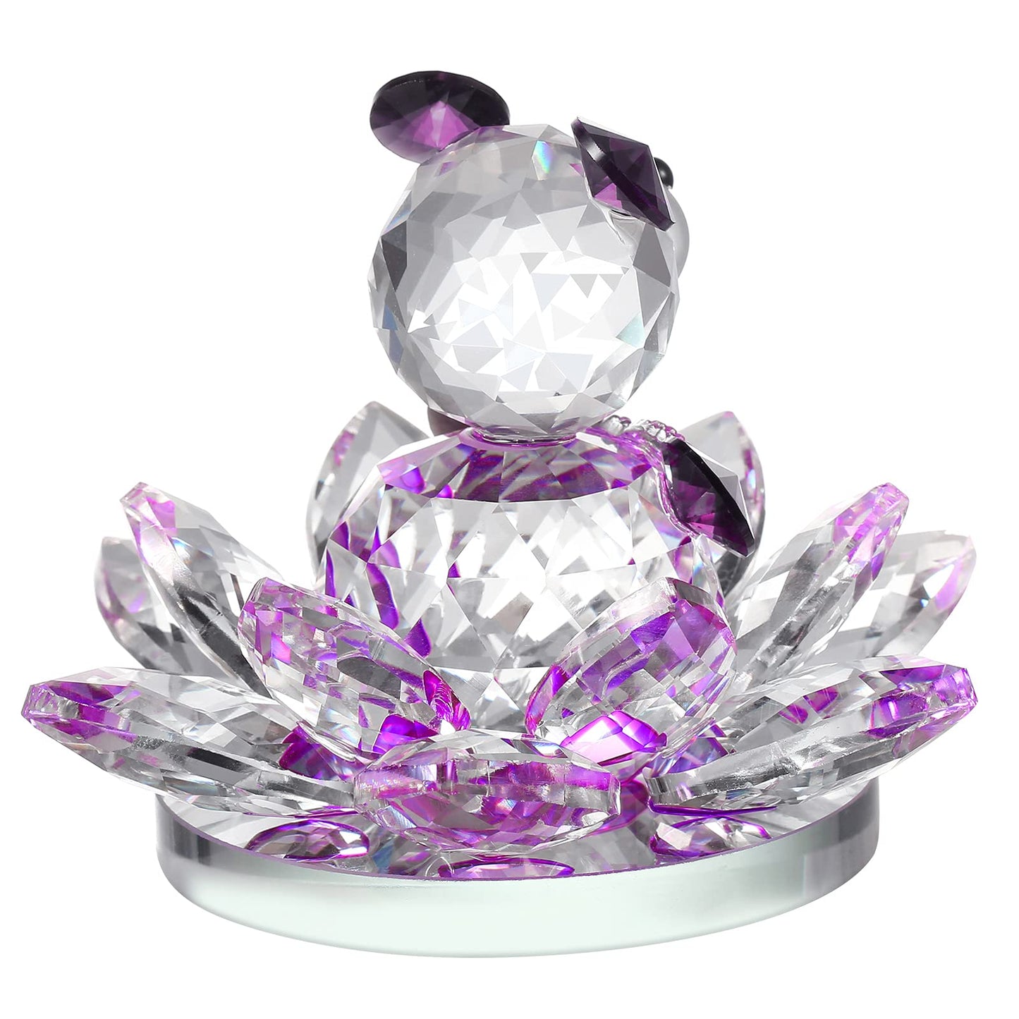 Handmade Crystal Bear & Flower Figurine Collection, Paperweight Table Centerpiece, Gift for Valentine's Day Mother's Day Christmas Anniversary Birthday Thanksgiving Girls (Purple)