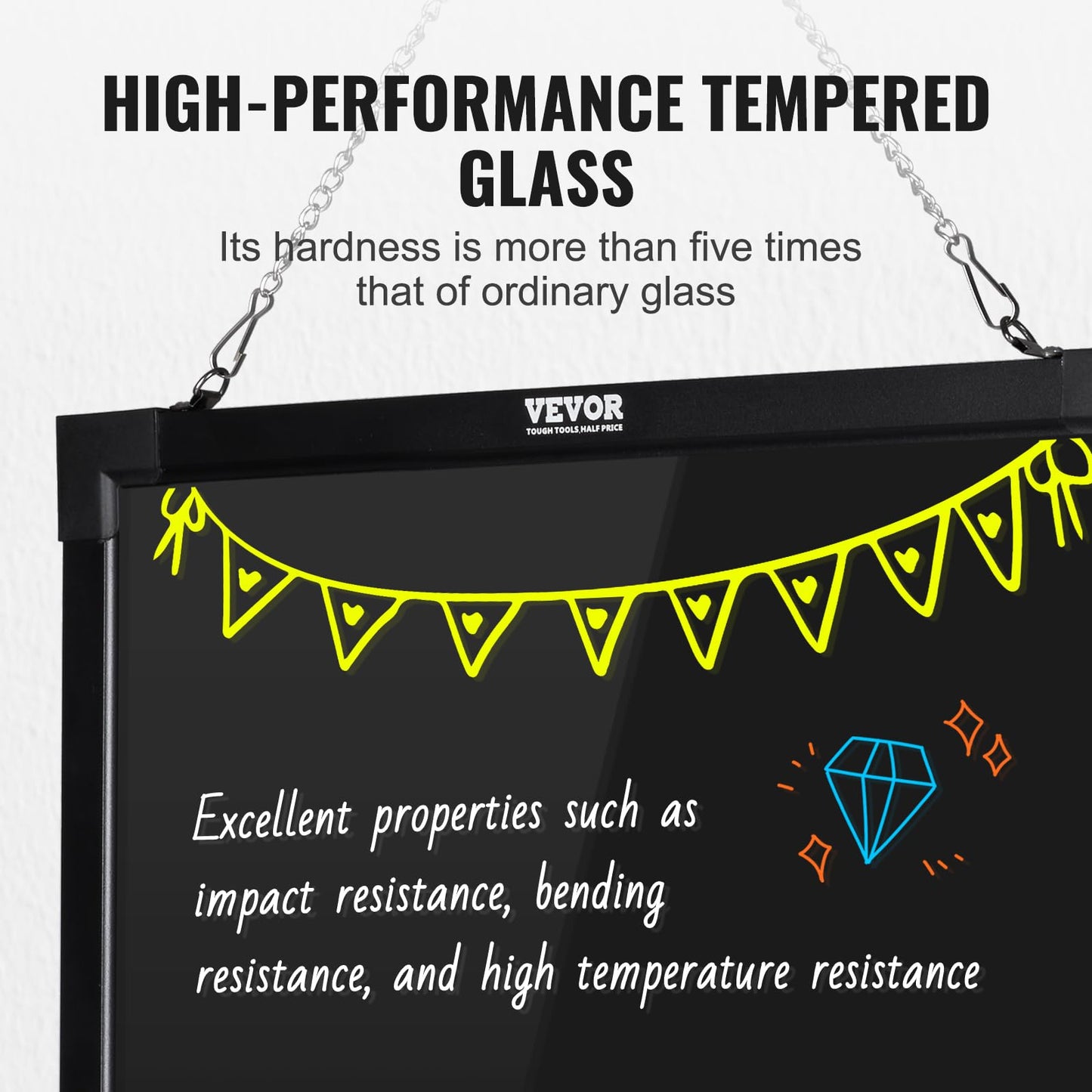 VEVOR 32"x24" LED Message Writing Board, Menu Sign Boards, Illuminated Erasable Lighted Chalkboard, Neon Effect Drawing Panel with 8 Fluorescent Chalk Markers and Remote Control