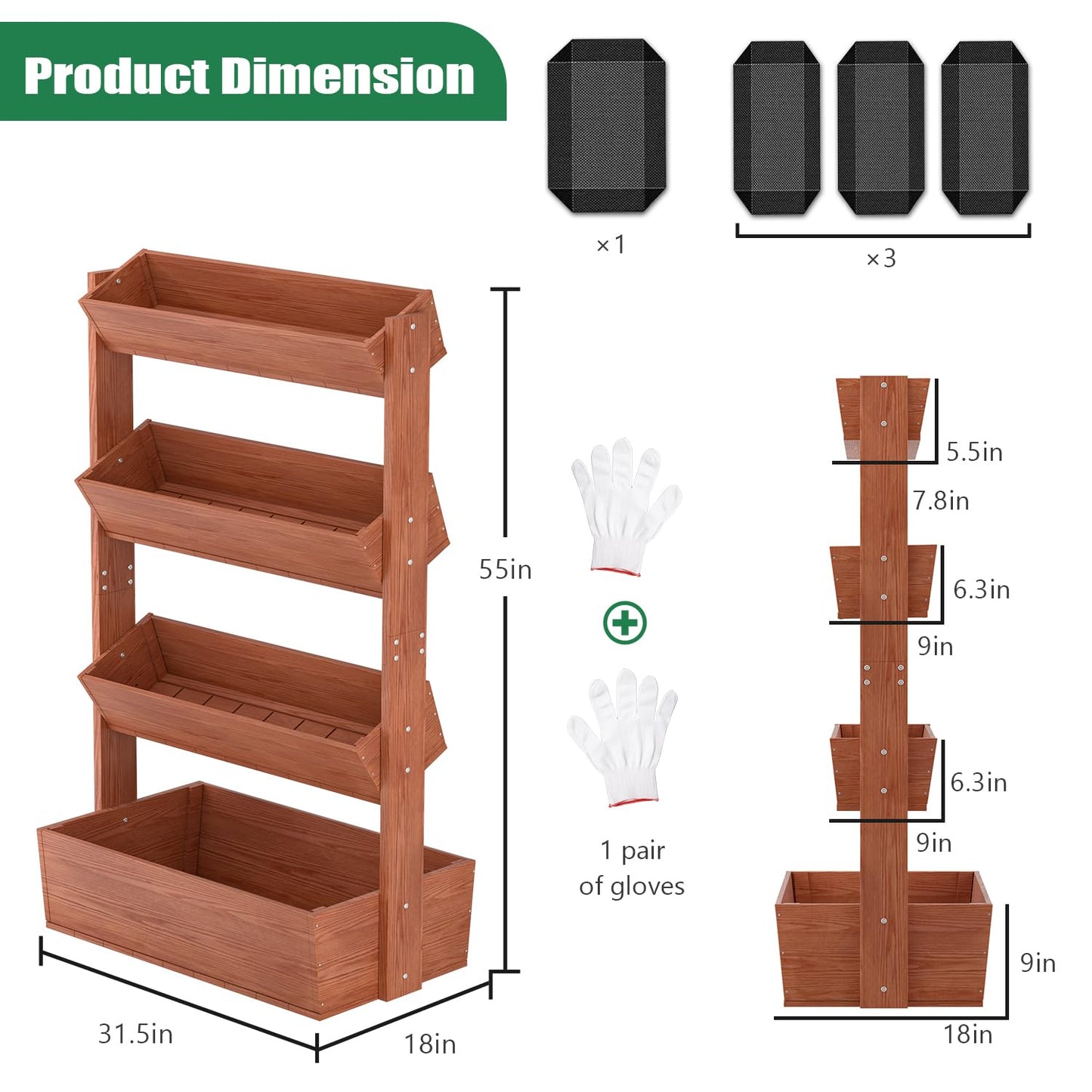 SUNYRISY 4 Tiers Vertical Wooden Raised Garden Bed Outdoor, Freestanding Garden Planter Box Stand for Planting Herbs Flowers Vegetables Outdoor Gardening