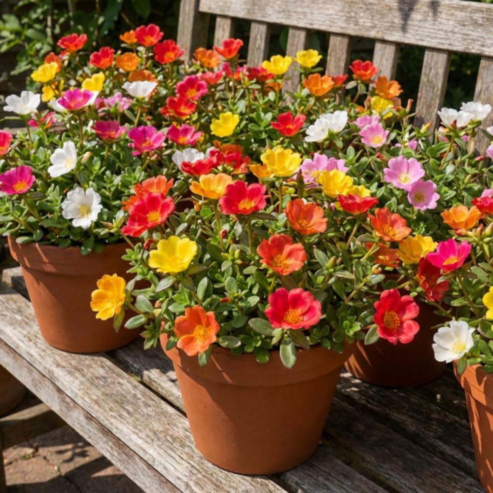 4 Assorted Portulaca Plants Live, Moss Rose Portulaca Plants, 4-7'' Tall, Flowering Groundcover Garden
