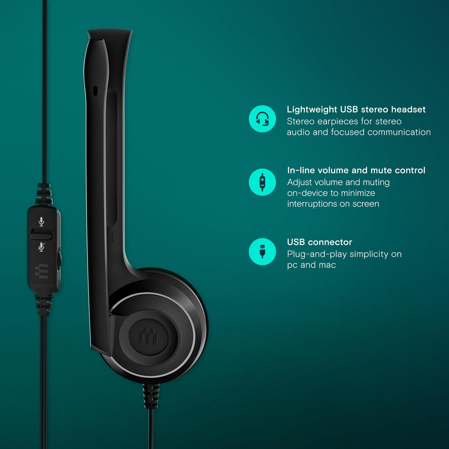 Sennheiser PC 8 USB - Stereo USB Headset for PC and MAC with In-line Volume and Mute Control - Black