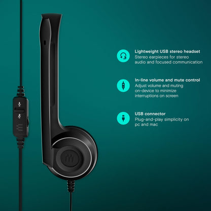 Sennheiser PC 8 USB - Stereo USB Headset for PC and MAC with In-line Volume and Mute Control - Black