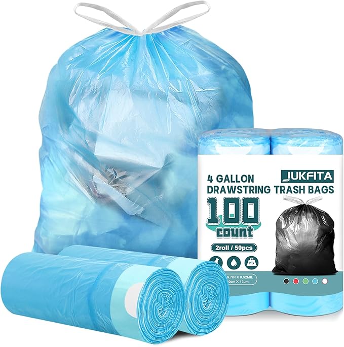 4 Gallon Trash Bags Drawstring 100 Count, JUKFITA Strong Small Garbage Bags