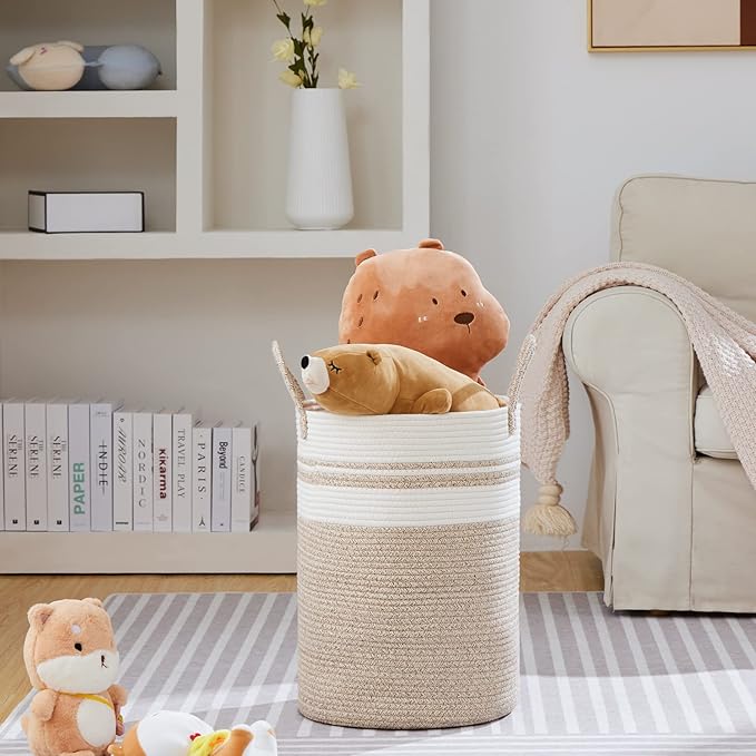 VIPOSCO Large Laundry Hamper, Tall Woven Rope Storage Basket