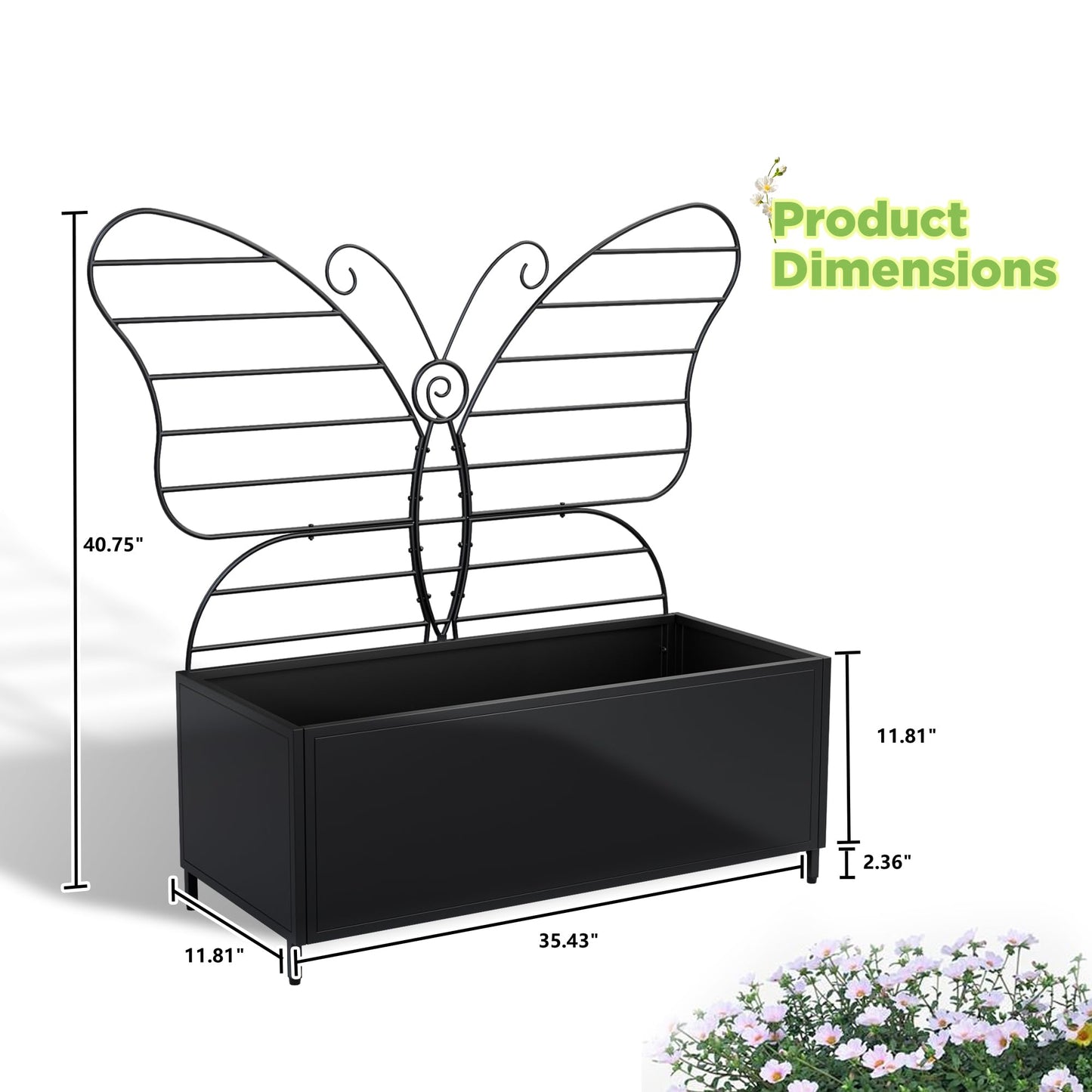 Zyphorinth Metal Planter Box with Trellis, Raised Garden Bed for Climbing Plants, Vegetables, Vines, Privacy Planters for Patio with Drainage Holes, Black- Butterfly-Shaped