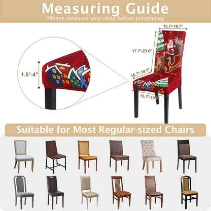 SearchI Christmas Chair Covers Set of 4, Stretch Xmas Kitchen Chair Cover Removable Washable Holiday Parsons Chair Slipcovers for Dining Room, Christmas Decoration, Ceremony(Santa Claus+Elk)
