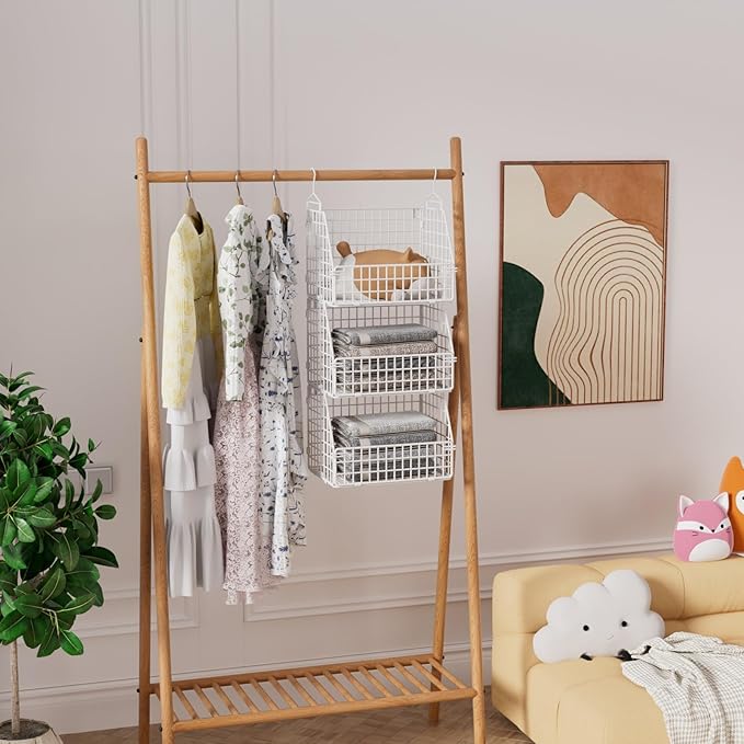 Hanging Closet Organizer and Storage, Clothes Hanging Shelves Wire Baskets