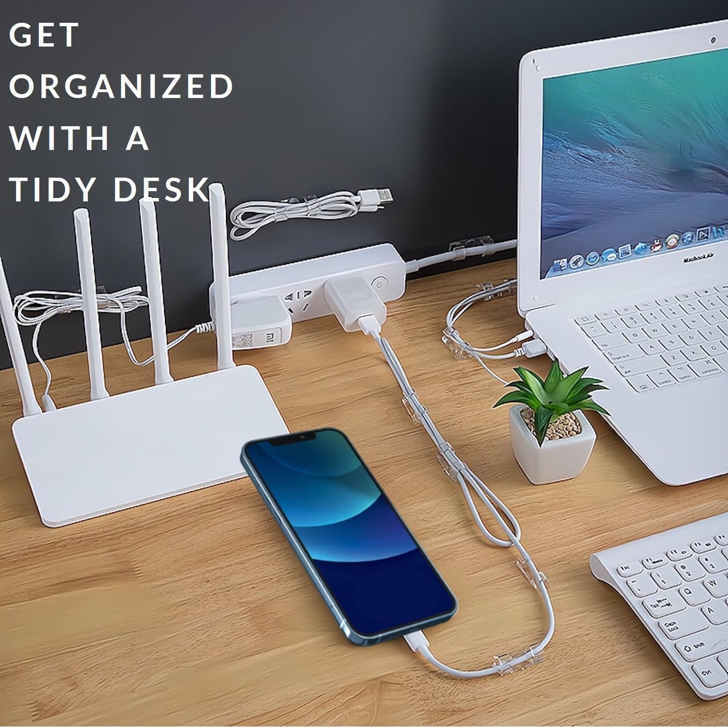40Pcs Strong Adhesive Cable Clips with 50 Strips,Wire Clips,Cord Organizer Cable Management Finisher Wire clamp Wire Holder Cable Organizer Wire Hider for Cords Max.1/4"