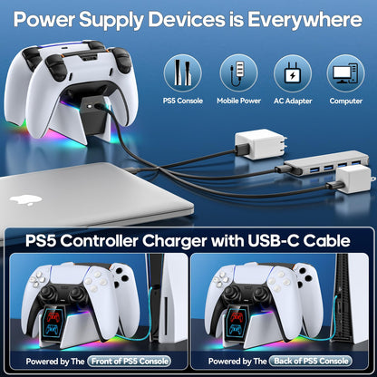 PS5 Controller Charger Station Compatible with PlayStation 5 Faceplates Edge & Dual Controller, 9 Lightings PS5 Accessories Charging Station, PS 5 Dock Stand with LED Indicator & On-off Switch & Cable