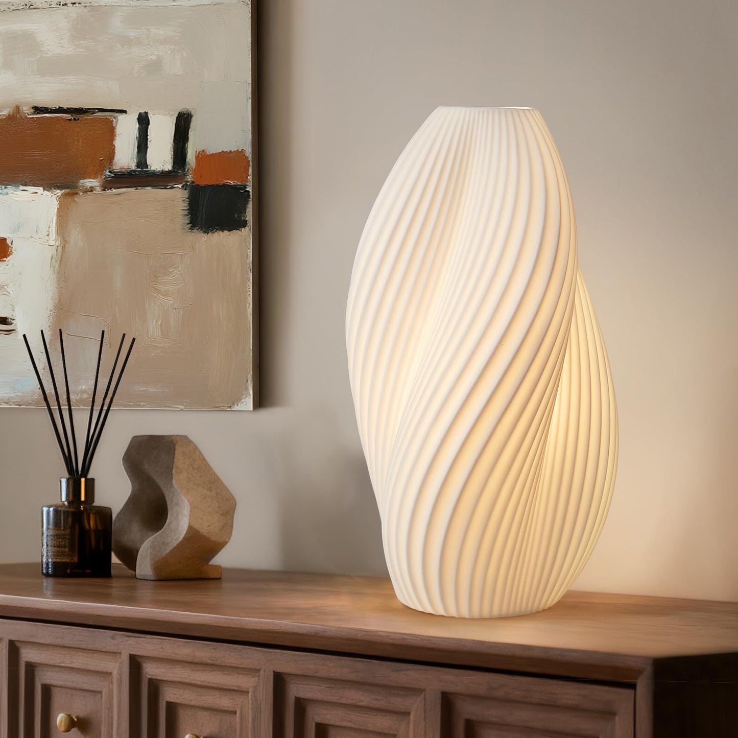 RONDURE 11.9" Modern Ceramic Table Lamp, Fully Dimmable Bedside Lamp for Bedroom Living Room Nightstand, White Translucent Ceramic Shade, Warm Ambient Decorative Corded Lighting, Bulb Included