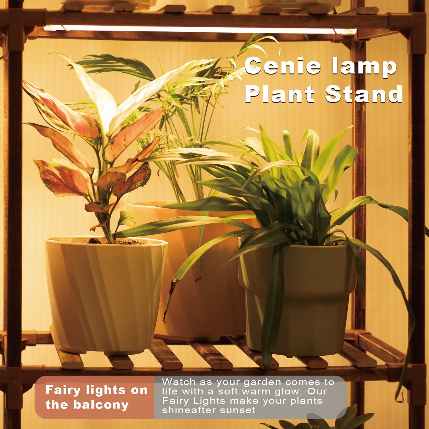 UYEENGY 4-Tier Wooden Plant Stand with LED Grow Lights - Adjustable Shelf for Indoor Plants, Living Room, Balcony - Dimmable & Space-Saving (Plants Not Included)