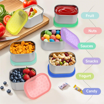 SOPHICO Stainless Steel Snack Containers for Kids, 8 oz Small Food Storage Container with Silicone Lid - Perfect 304 Metal Toddler Lunch Box for Daycare and School, Leak Proof (6 Pack)