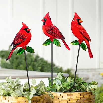 WAIU Metal Cardinal Garden Stakes 3 Pack Outdoor Yard Art, Outside Decorations for Yard,Garden Decorations