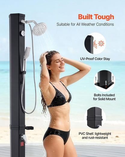 VEVOR Solar Shower, 10.6 Gal, 6.7FT Showerhead Height Outdoor Shower, Black, with Handheld & Foot Faucet, Hot & Cold Water Adjustment, Freestanding for Backyard Poolside Beach Pool