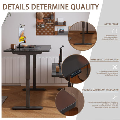 plyosdey 47.2" Electric Standing Desk, Malacca Solid Wood Material, Height Adjustable Computer Desk, 3 Memory Height Settings, Home Office Desk for Study and Gaming (Black Walnut Color, 47.2 * 23.6)