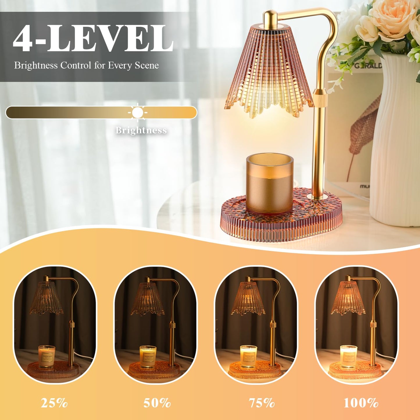 WYghyronic Candle Warmer Lamp with Timer & Dimmable 4-Level Brightness - Adjustable Height,for New Home Bedroom, Gifts for Women (Brown)