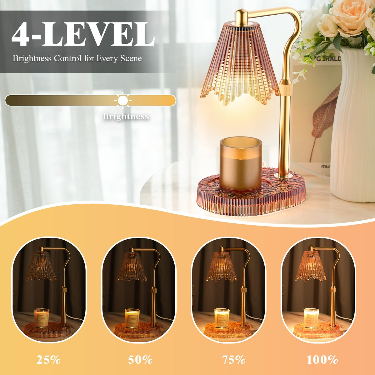 WYghyronic Candle Warmer Lamp with Timer & Dimmable 4-Level Brightness - Adjustable Height,for New Home Bedroom, Gifts for Women (Brown)