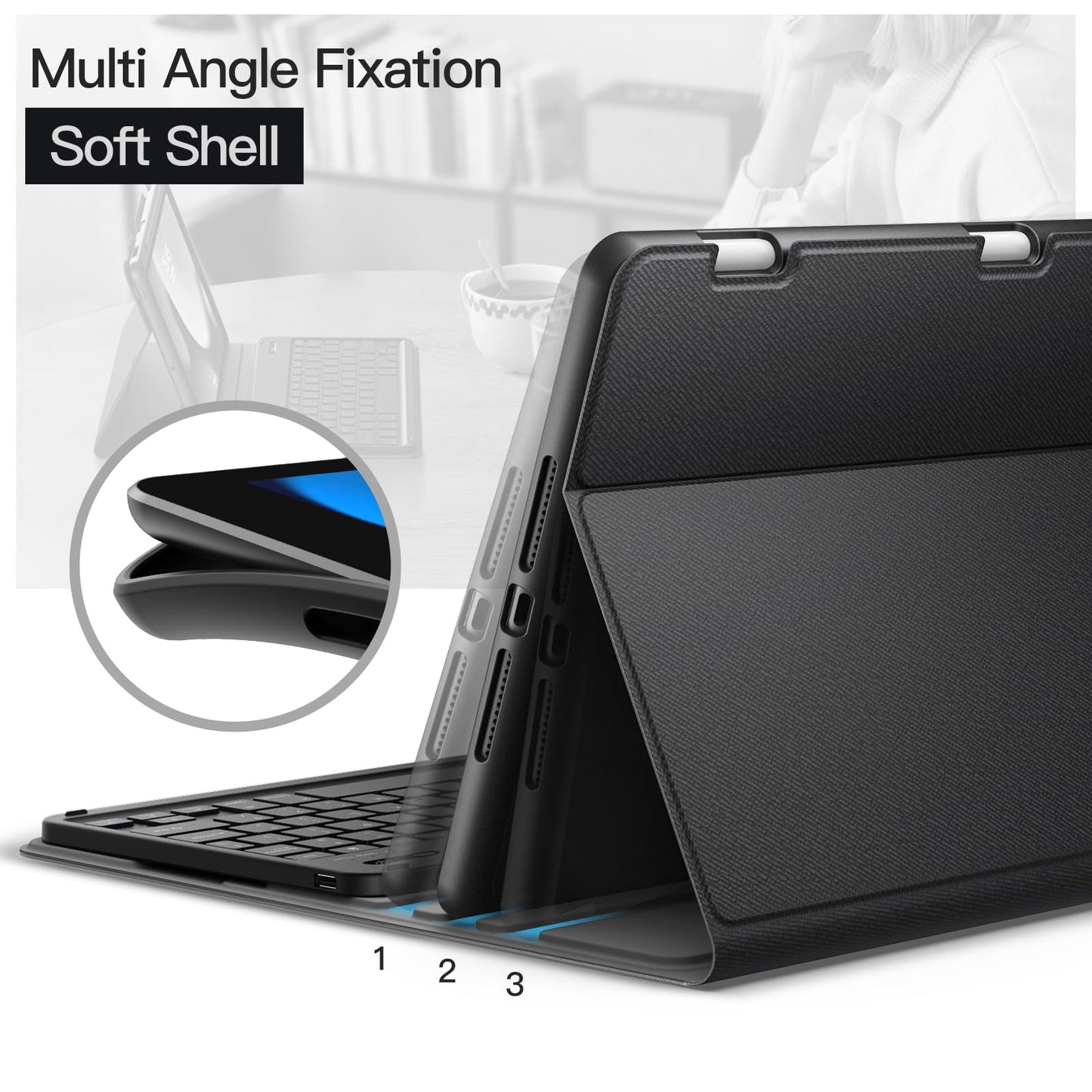 JETech Keyboard Case for iPad 10.2-Inch (2021/2020/2019 Model, 9th/8th/7th Generation) with Pencil Holder, Magnetic Detachable Bluetooth Wireless Keyboard, Soft TPU Back Stand Cover (Black)