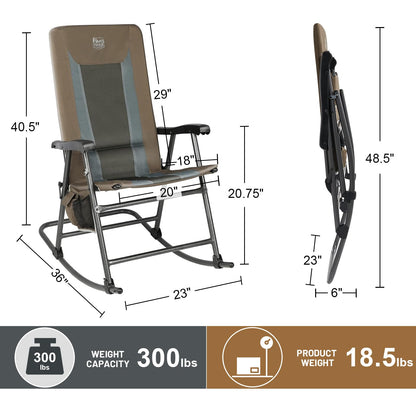 TIMBER RIDGE Foldable Padded Rocking Chair for Outdoor, High Back and Heavy Duty, Portable for Camping, Patio, Lawn, Garden, Yard or Balcony, Supports 300lbs (Brown)