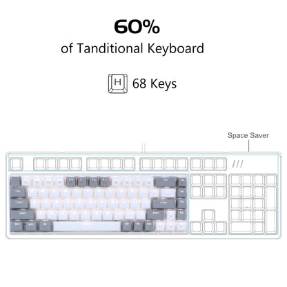 MageGee Portable 60% Gaming Mechanical Keyboard, Minimalist MK-Box Ice Blue Backlit Compact 68 Keys Wired Office Keyboard with Red Switch for Windows Laptop PC Mac Convenient(Gray & White)
