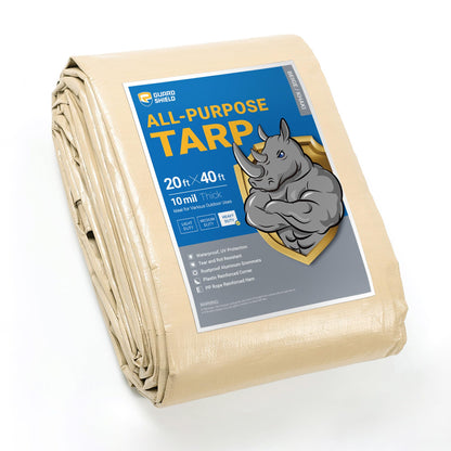 GUARD SHIELD Beige Tarp Heavy Duty Waterproof 20x40 Feet Outdoor Poly Tarps Cover Square Thick UV Resistant Canopy Tarpaulin with Grommets 10mil