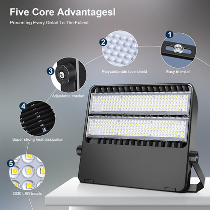 Tomourd LED Flood Light 240W 36000LM, Super Bright Shoe Box Stadium Light for Sports Arena & Parking Lot, 5000K 120° Wide Angle, 110-277V Outdoor High Mast Fixture