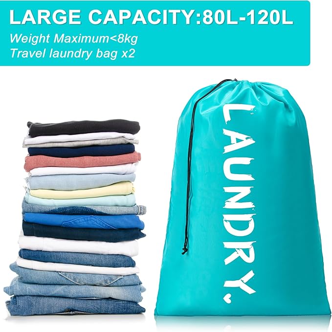 2 Pack 28" x 40"Travel Laundry Bag, Machine Washable Dirty Clothes Organizer