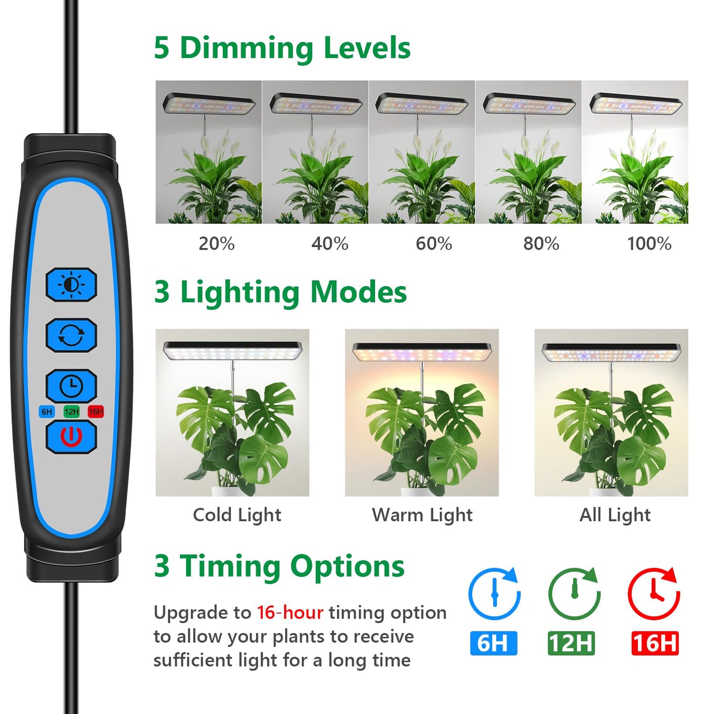 Aumtrly Grow Lights for Indoor Plants, Full Spectrum Table Plant Lights for Growing Small Plants, 5000K White Light LED Indoor Plant Light with Base, 26 Inch Height Adjustable, 6/12/16H Timer