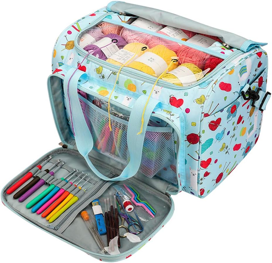 Coopay Yarn Storage Knitting Bag, Large Capacity Yarn Bag for Yarn and Knitting & Crochet Supplies, Detachable Shoulder Strap Portable Knitting Tote Bag Crochet Bag, Best Gifts for Crochet Lovers
