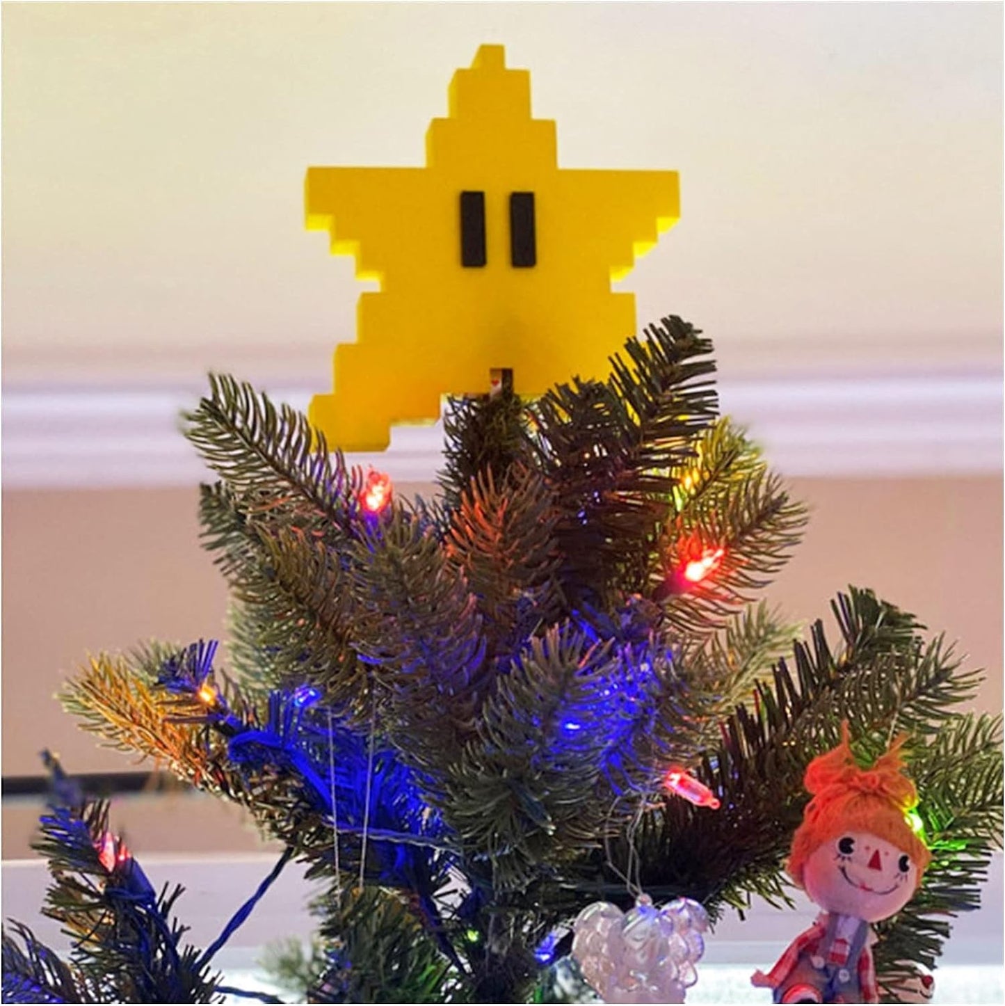 Christmas Tree Star Topper Funny Tree Decorations, Xmas Yellow Star Tree Topper for Indoor Home Holiday Party Birthday Ornament