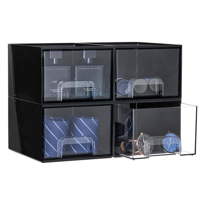 Vtopmart 4 Pack Small Clear Stackable Storage Drawers,Acrylic Bathroom Makeup Organizer,Plastic Storage Bins For Vanity, Undersink, Kitchen Cabinets, Pantry, Home Organization