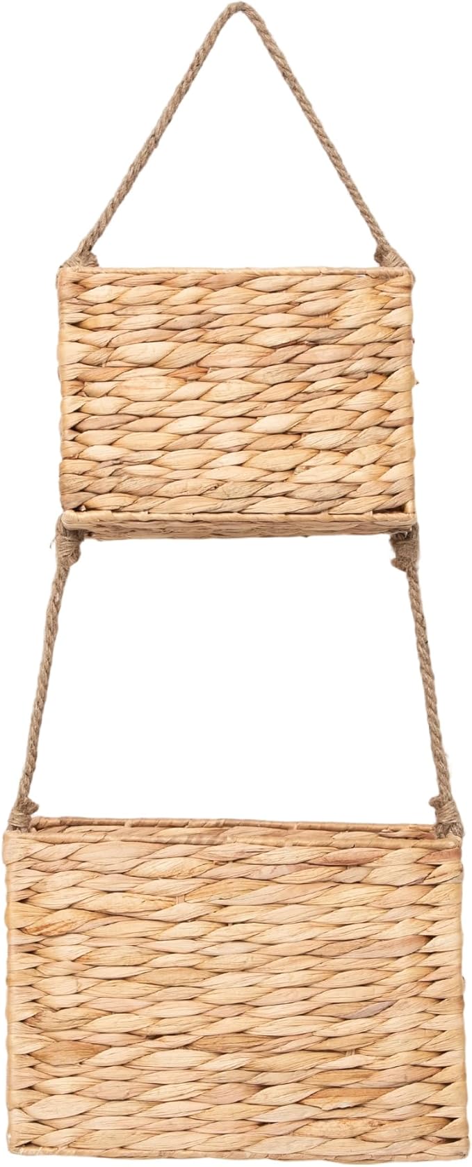 YAHUAN Water Hyacinth Hanging Basket 2-Tiered Woven Wicker Wall Basket Organizer